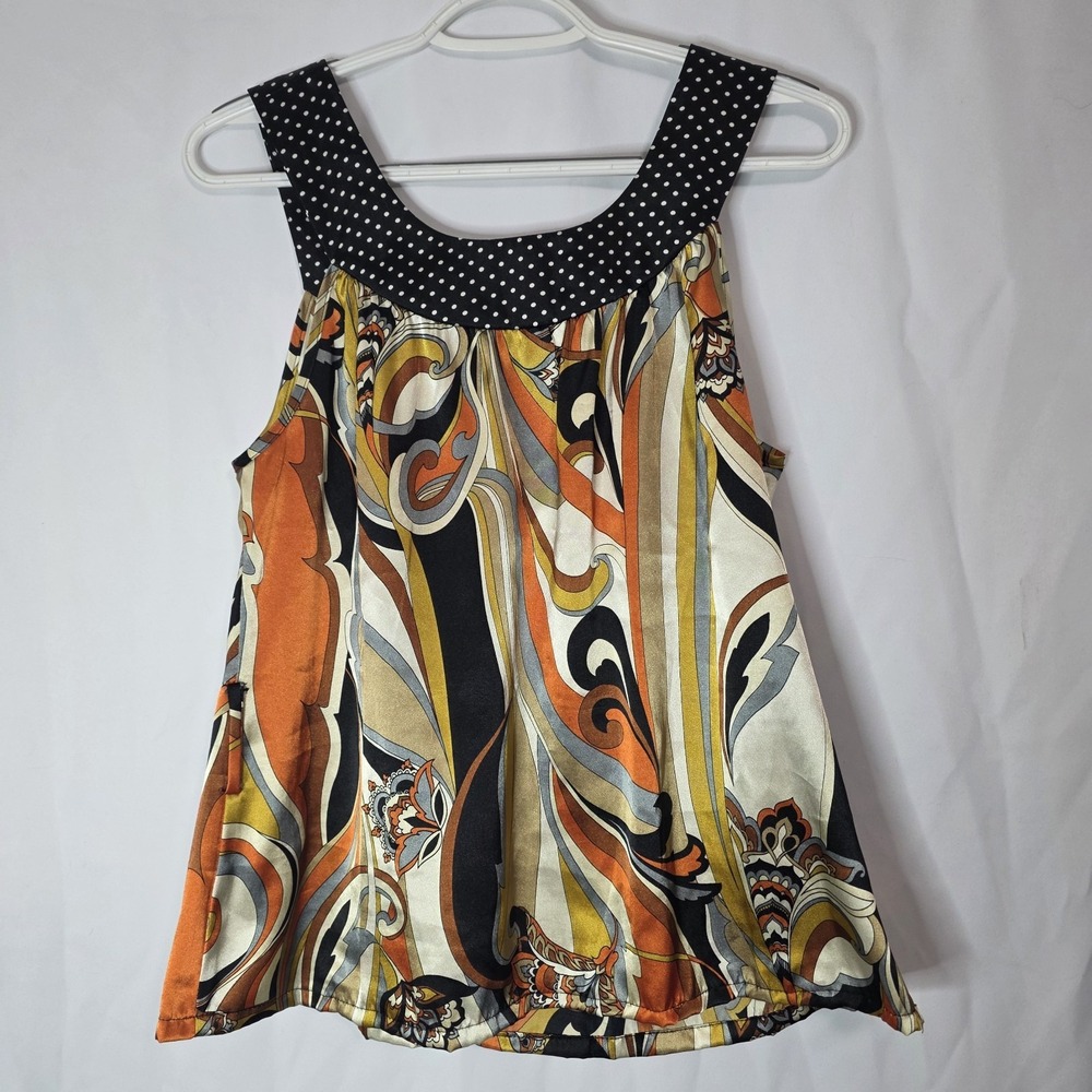 Boho Psychedelic Tank Top Medium Polka Dot Yoke Retro 70s Inspired‎